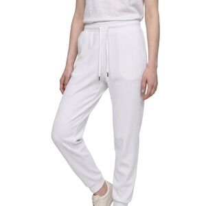 Hyba White Ribbed Knit Joggers Womens Small High Rise Drawstring Sweatpants